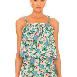 GANNI Light Cotton Tank In Floral Azure Blue